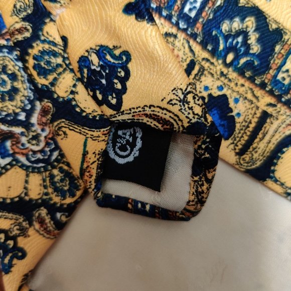 Angelo Litrico Mens Necktie C&A Silk Yellow Blue Paisley Floral Statement Tie - Picture 6 of 7